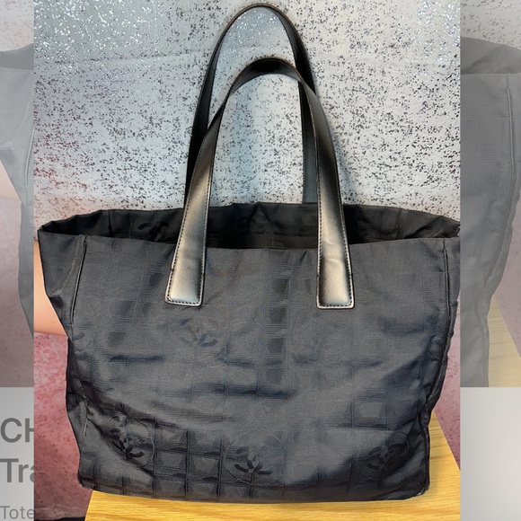 Auth CHANEL Travel Line Tote with CC Canvas in Black - Picture 3 of 6